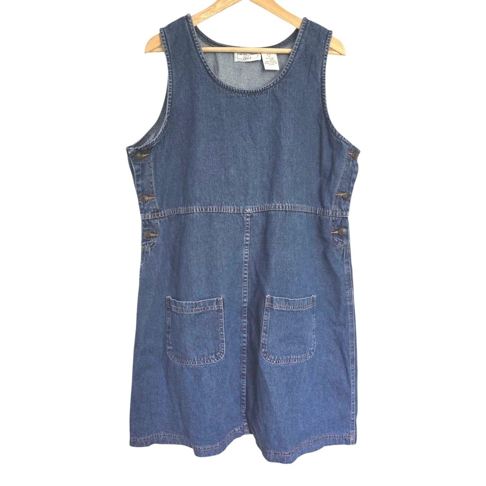 Vintage Cotton Ginny Plus Small Blue Denim Pinafore‎ Dress 1X Sleeveless